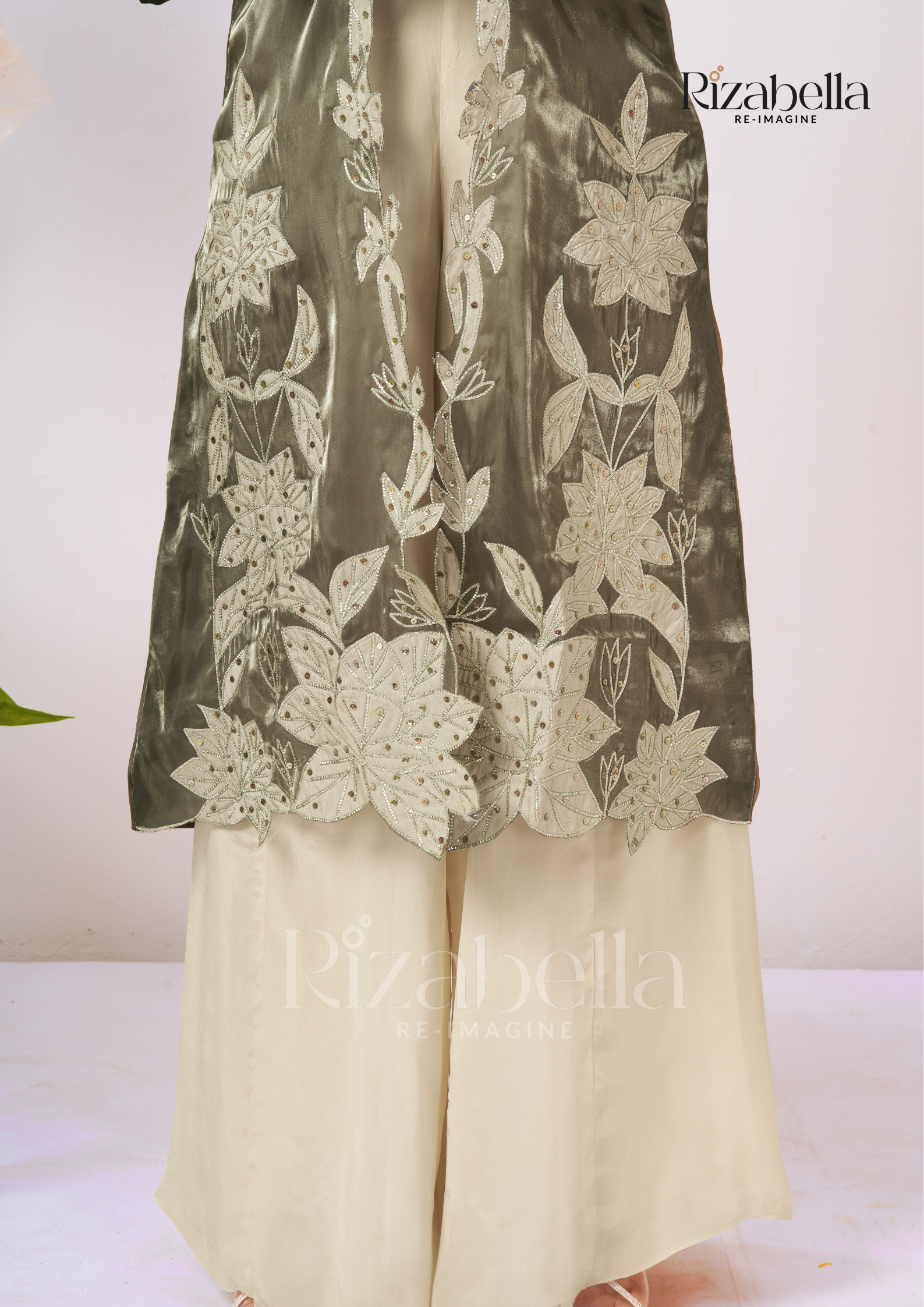 Zehra Leaf-Embroidered Cape Co-ord Set