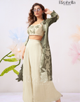 Zehra Leaf-Embroidered Cape Co-ord Set
