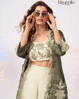 Zehra Leaf-Embroidered Cape Co-ord Set