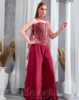 Nova red Embroidered Ethnic crop top set