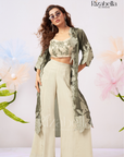 Zehra Leaf-Embroidered Cape Co-ord Set