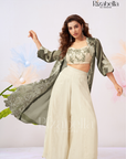 Zehra Leaf-Embroidered Cape Co-ord Set