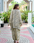 Embroidered Tunic with Draped Pants - Gray