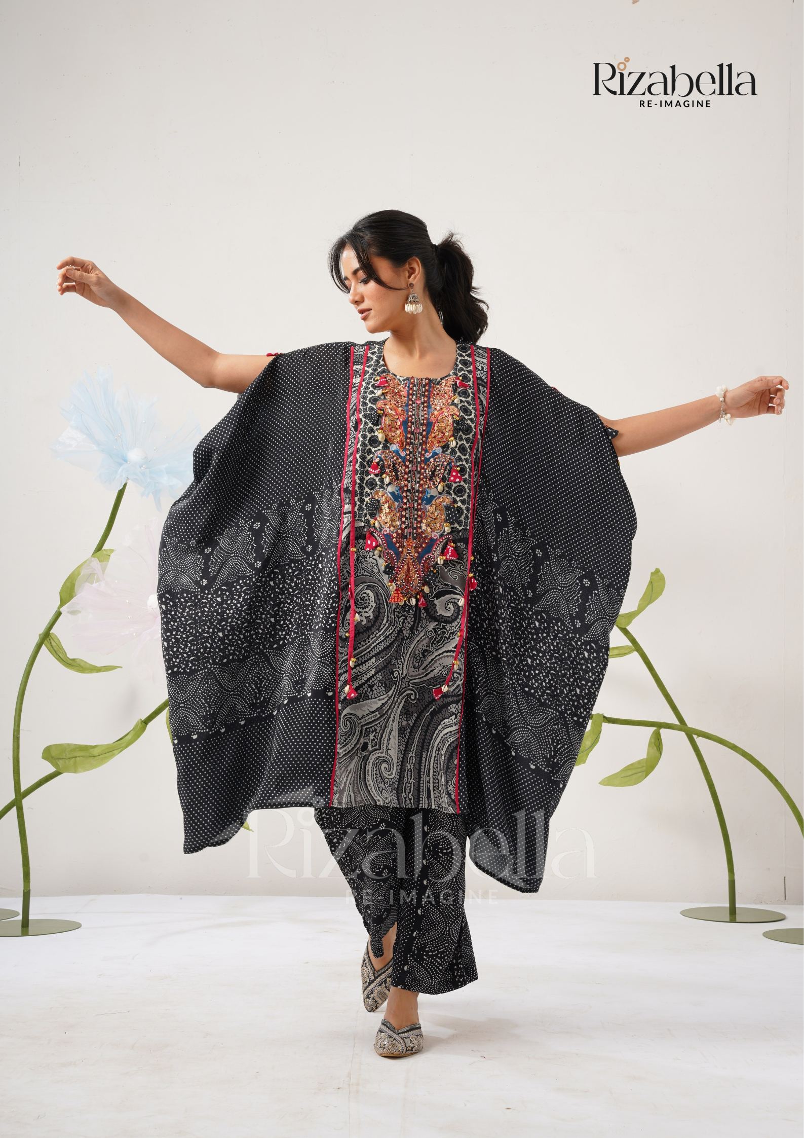 Midnight Muse Embroidered Kaftan Set