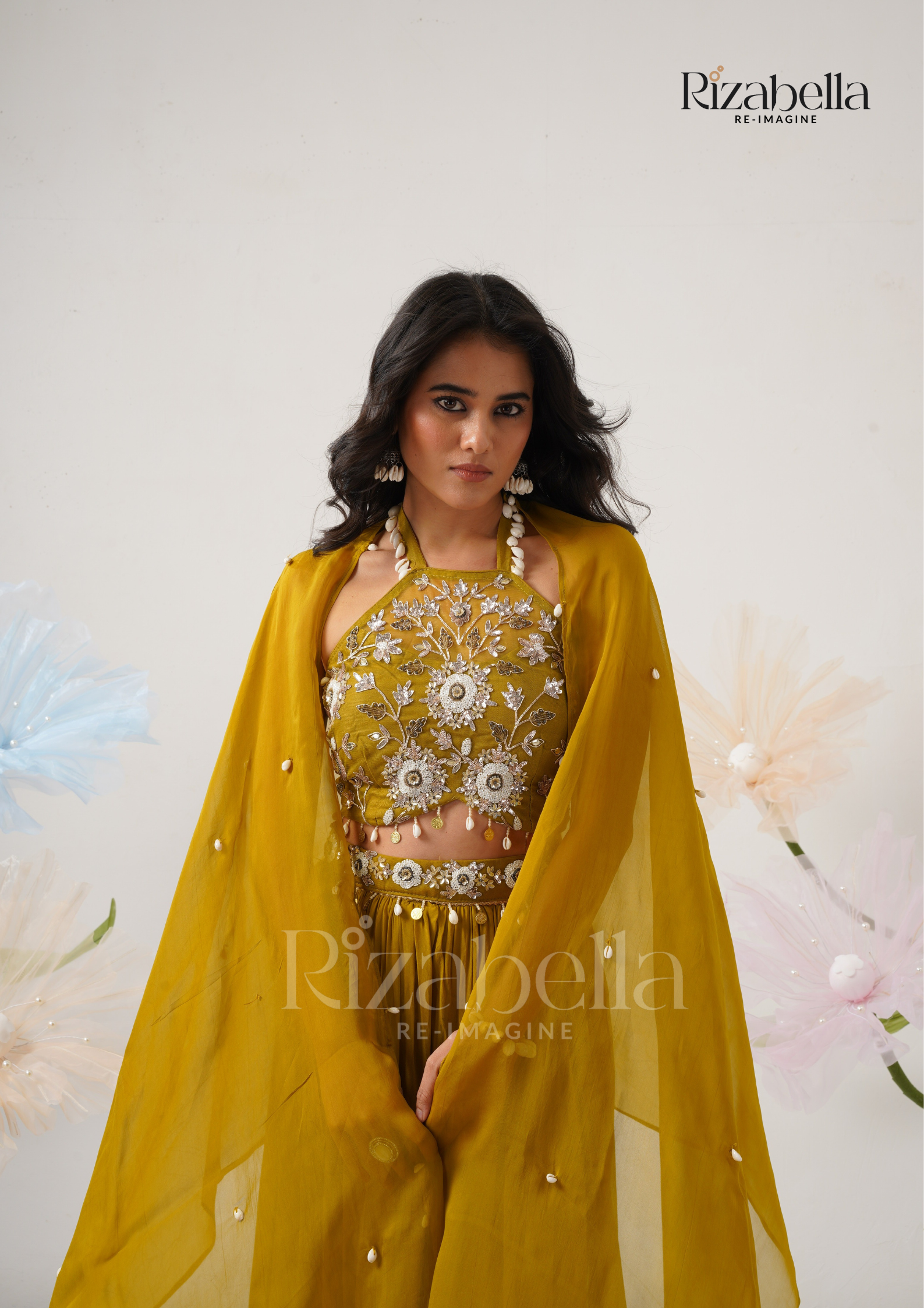 Lehenga Set with Peacock &amp; Floral handwork