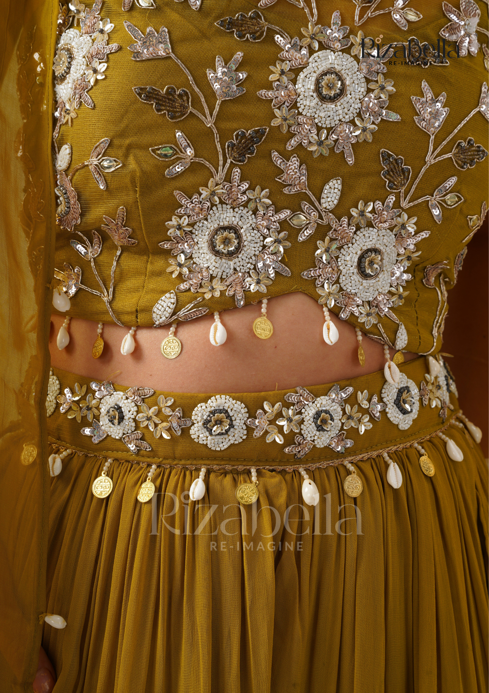 Lehenga Set with Peacock &amp; Floral handwork