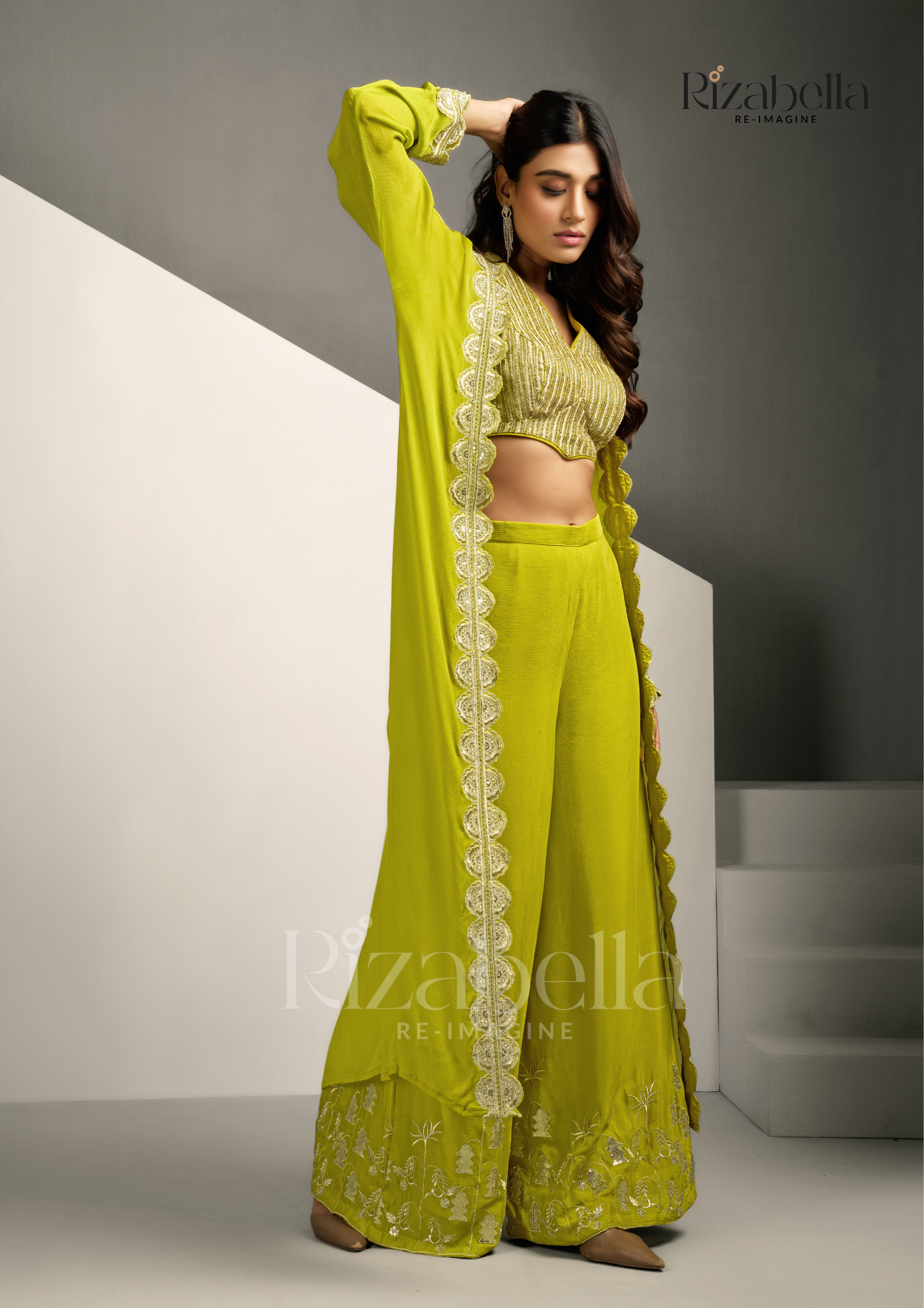 Signature Embroidered blouse &amp; jacket set