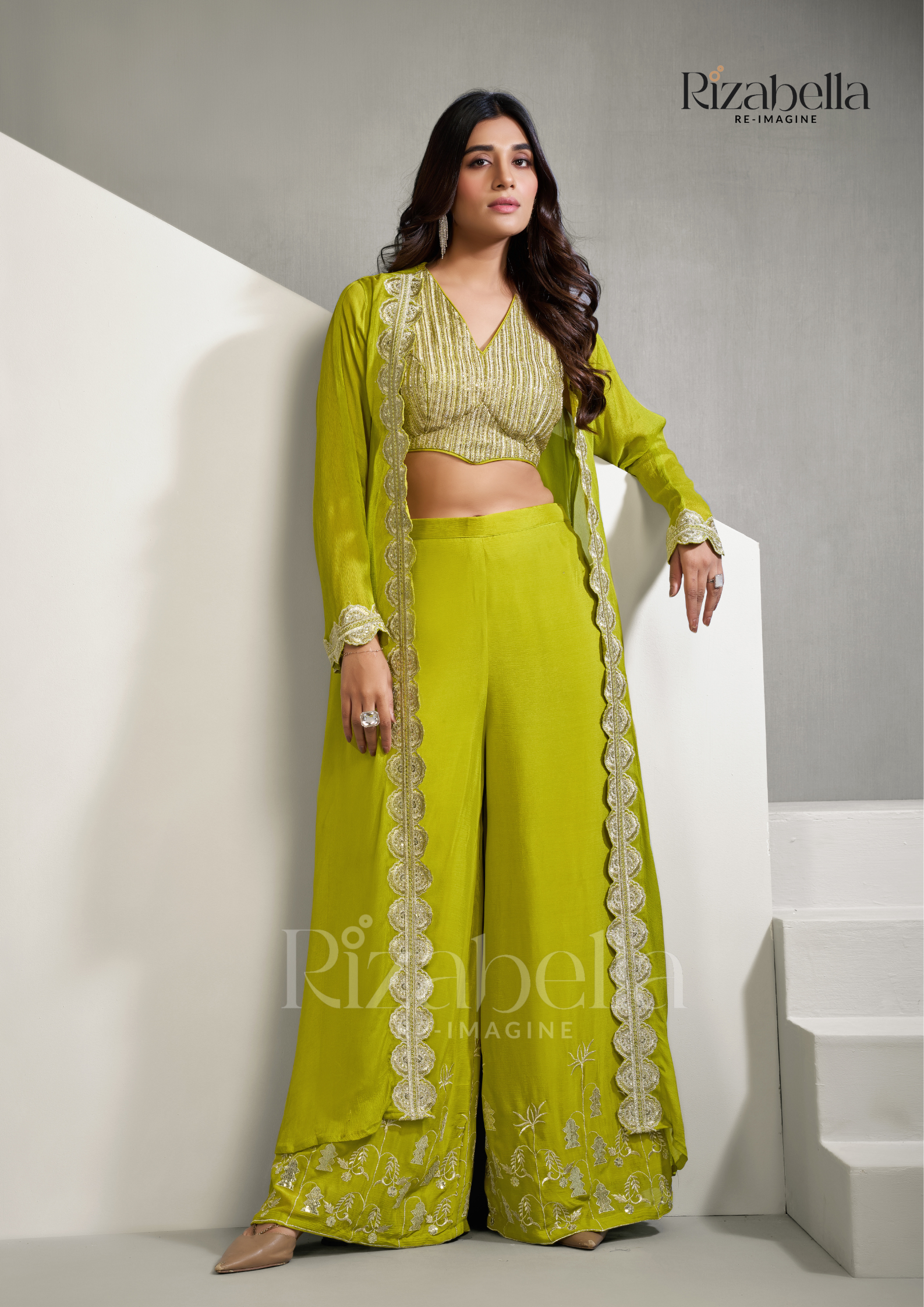 Signature Embroidered blouse &amp; jacket set