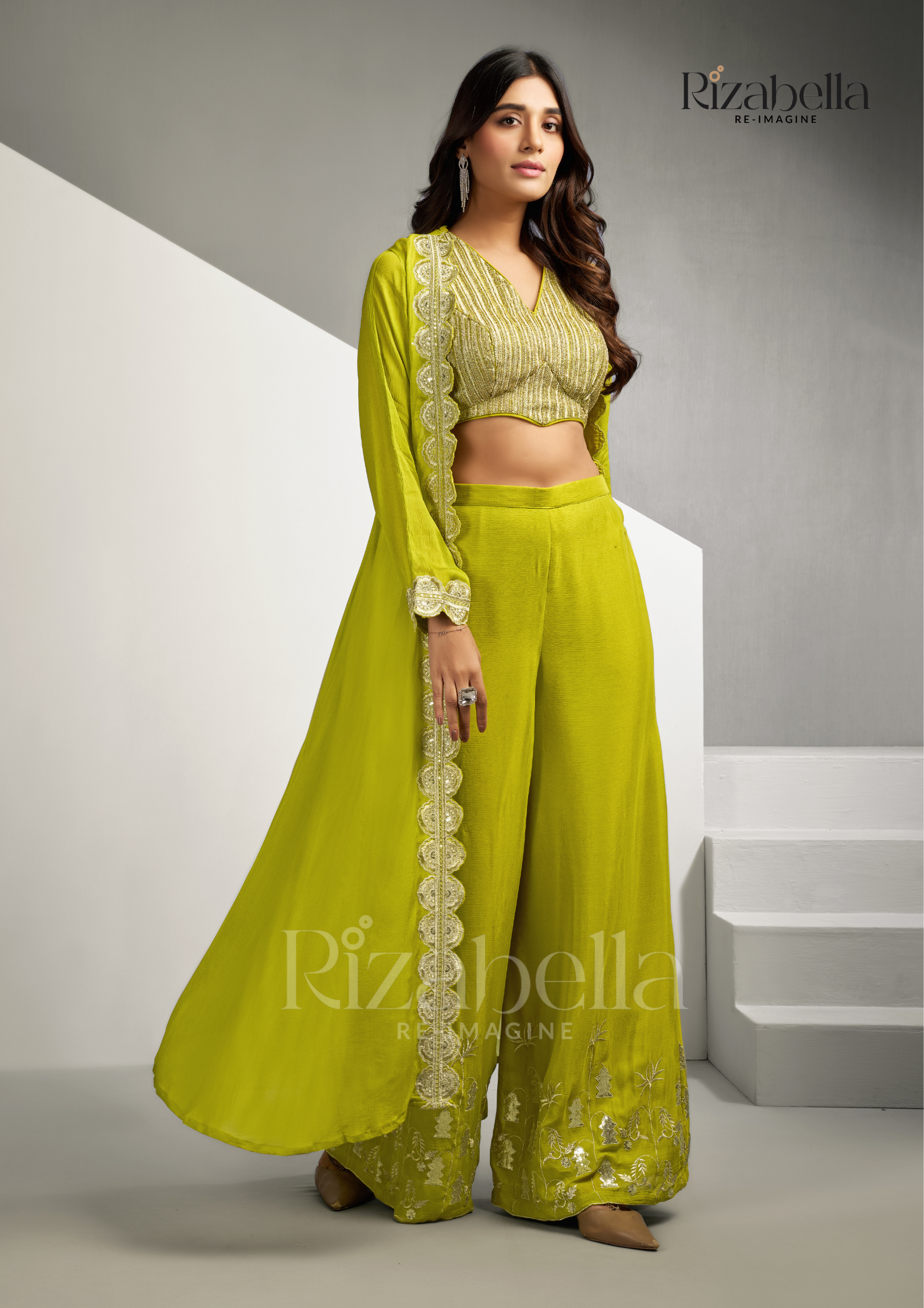 Signature Embroidered blouse &amp; jacket set