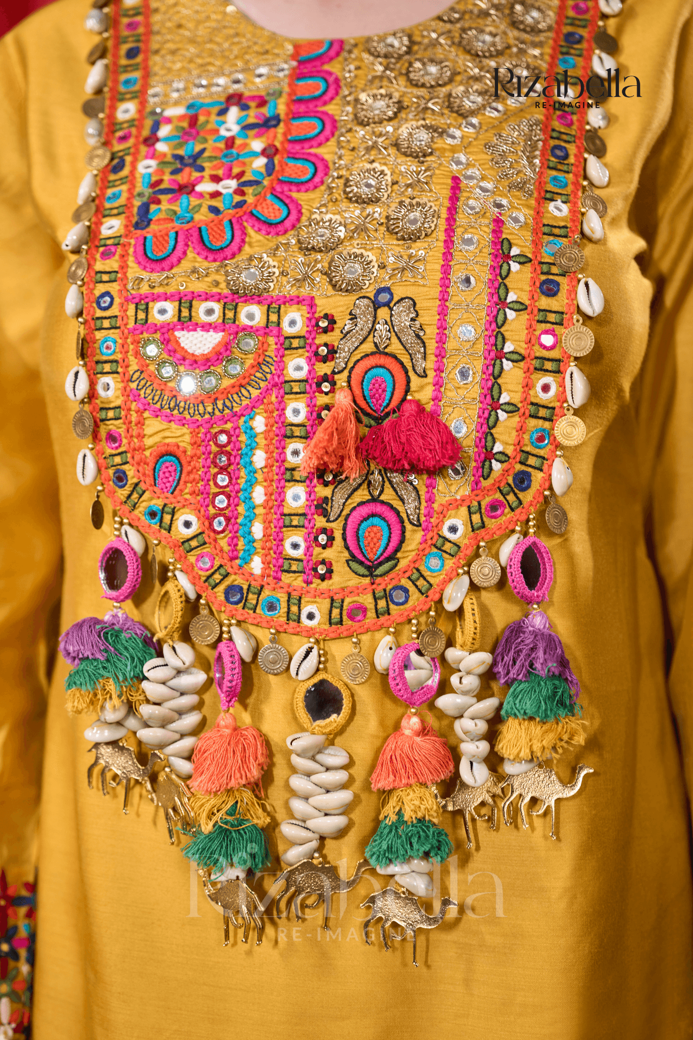 Rangreza Mustard Heavy Embroidered Kurta with Straight Pant