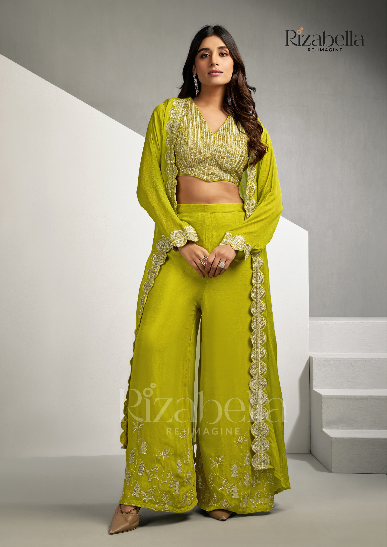 Signature Embroidered blouse &amp; jacket set