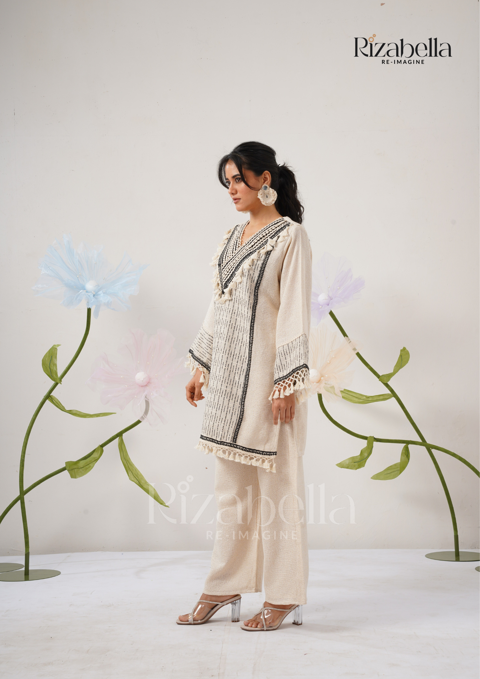 Jute Co-ord with Tribal Stitch Detail