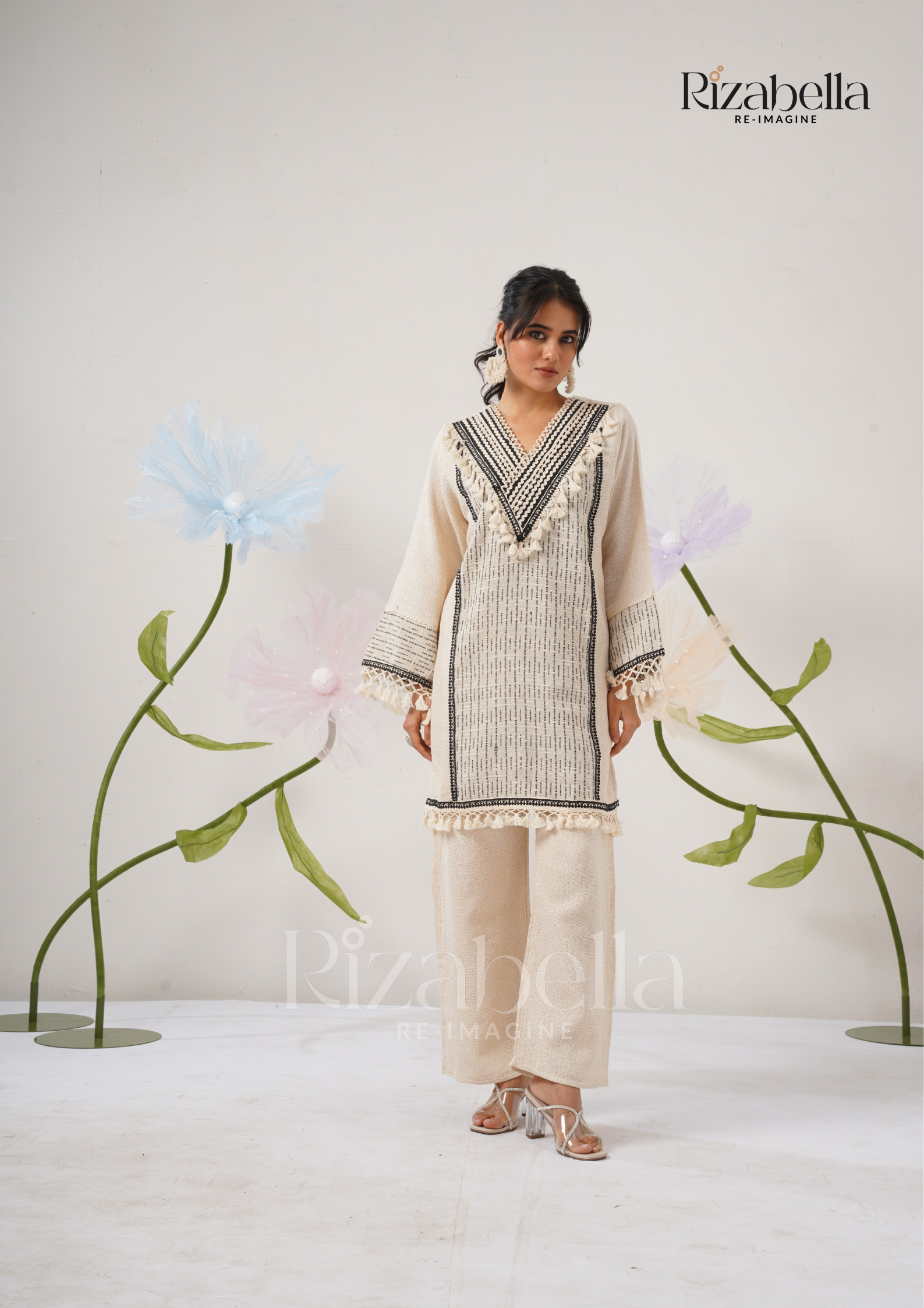 Jute Co-ord with Tribal Stitch Detail