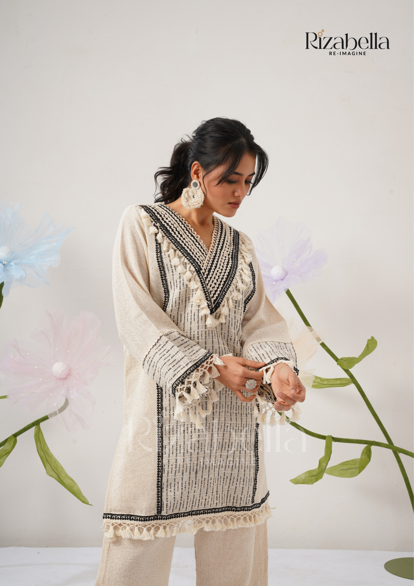 Jute Co-ord with Tribal Stitch Detail