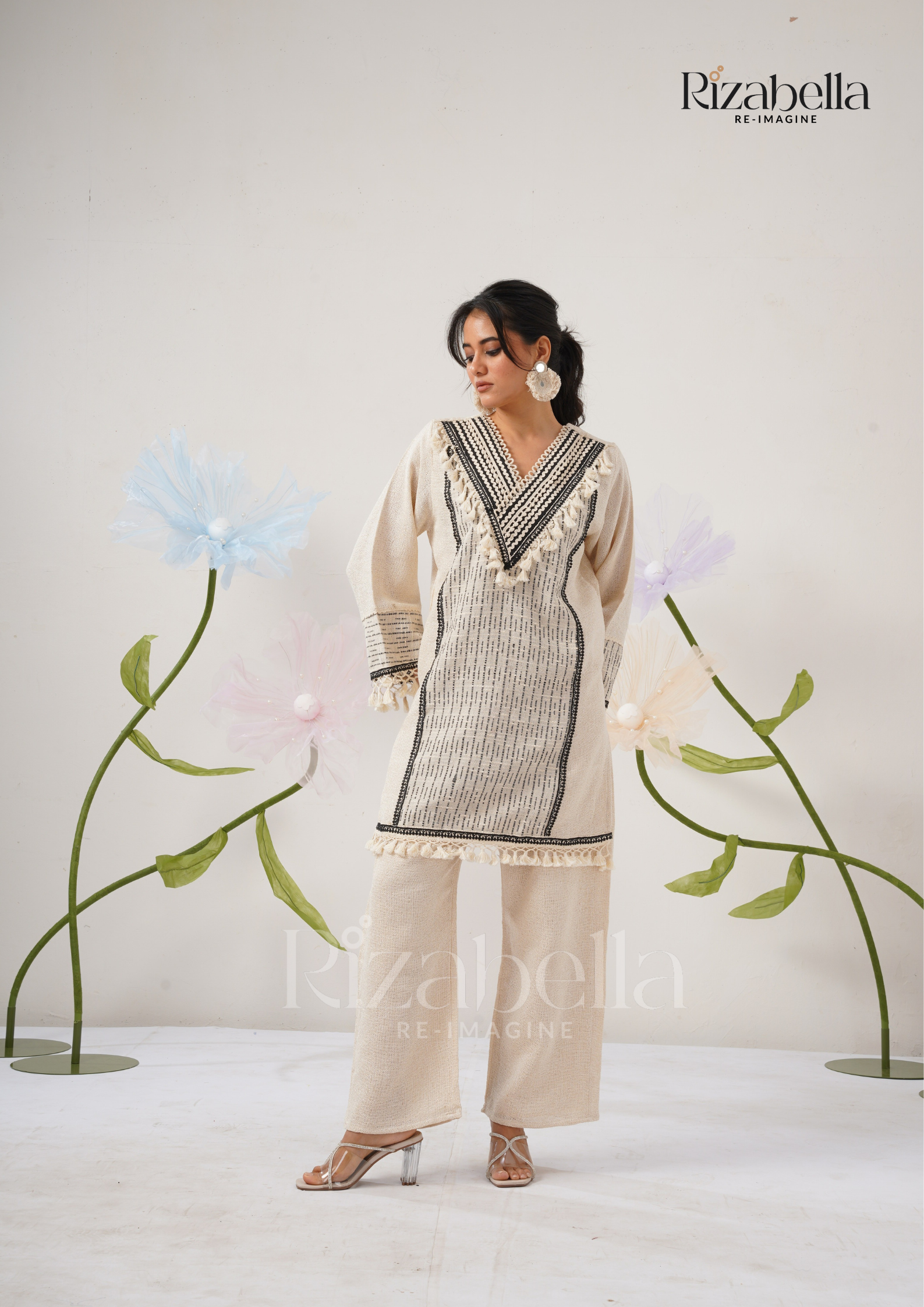 Jute Co-ord with Tribal Stitch Detail