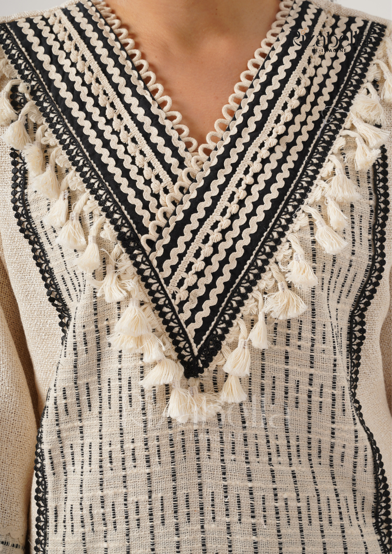 Jute Co-ord with Tribal Stitch Detail