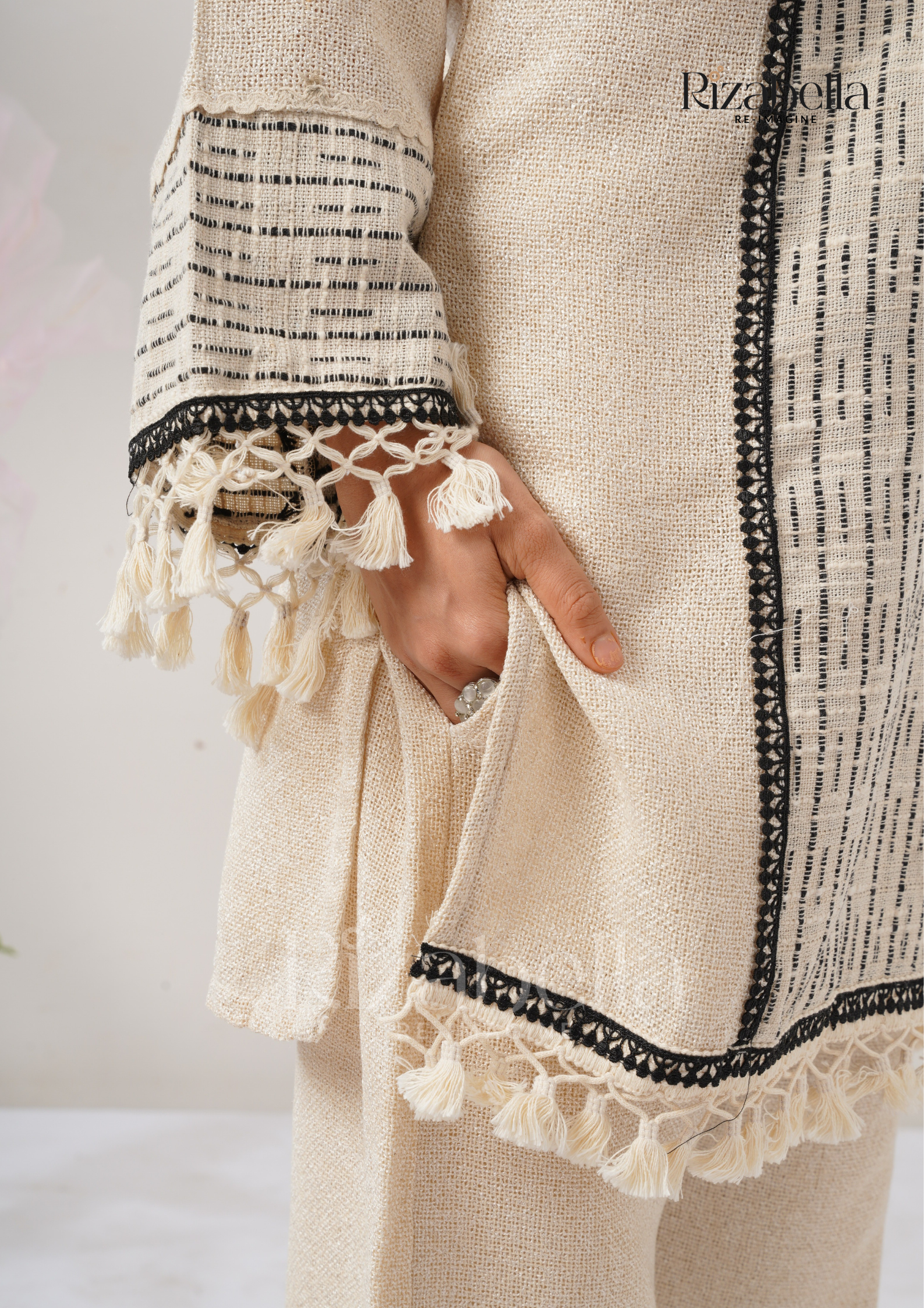 Jute Co-ord with Tribal Stitch Detail