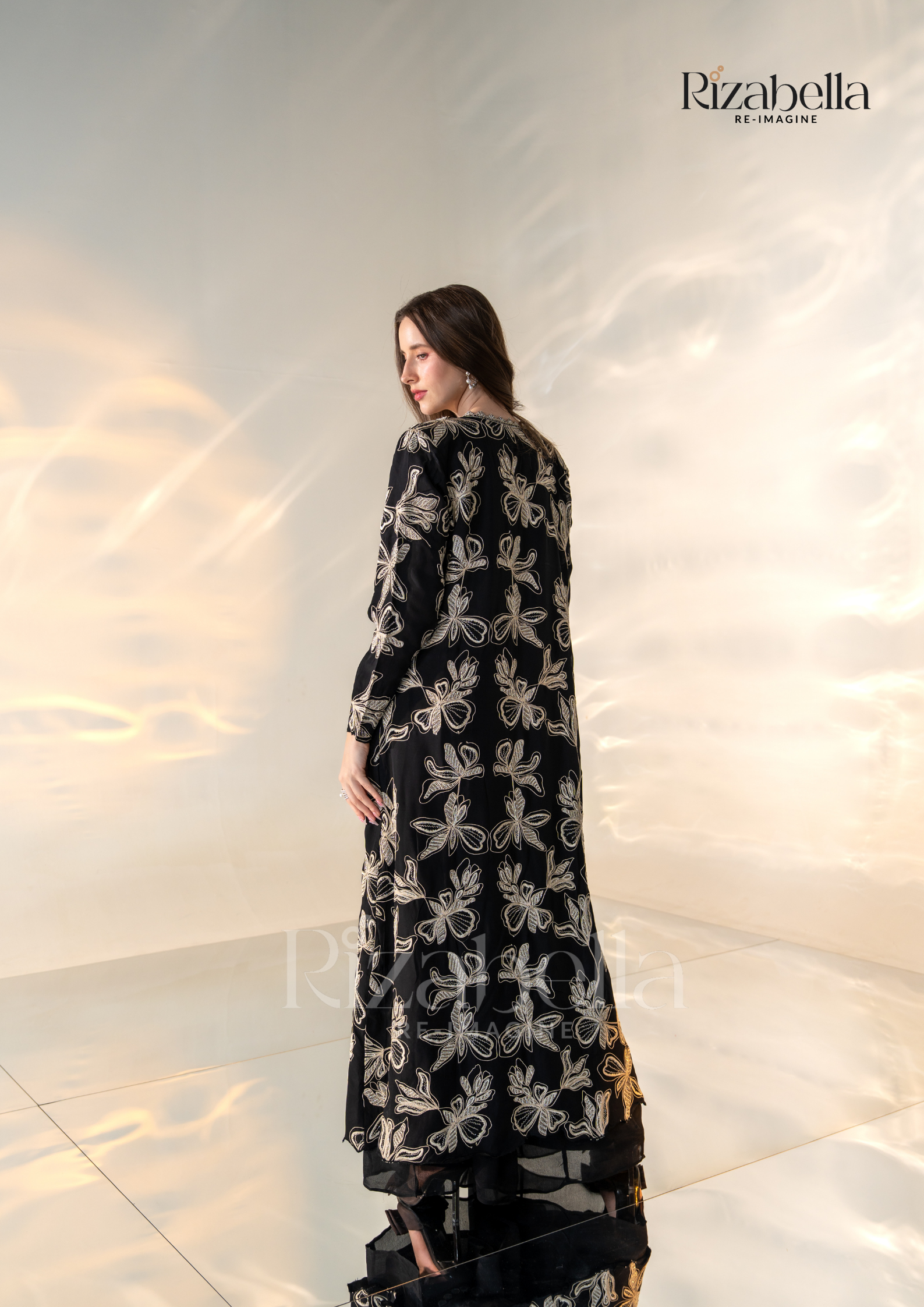 Noir Monarch Embroidered Cape Set