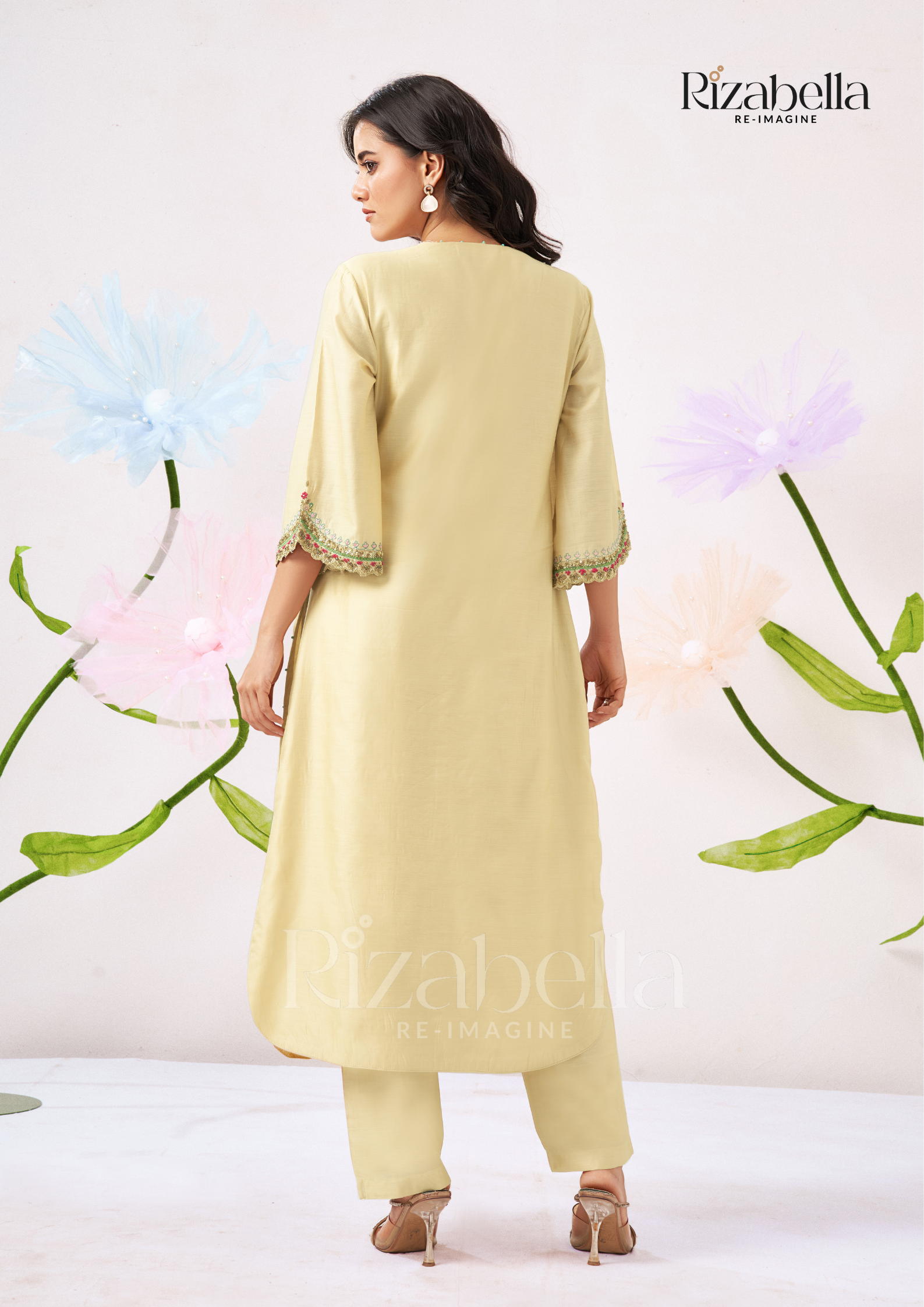 Kurta Set with Peacock &amp; Floral handwork