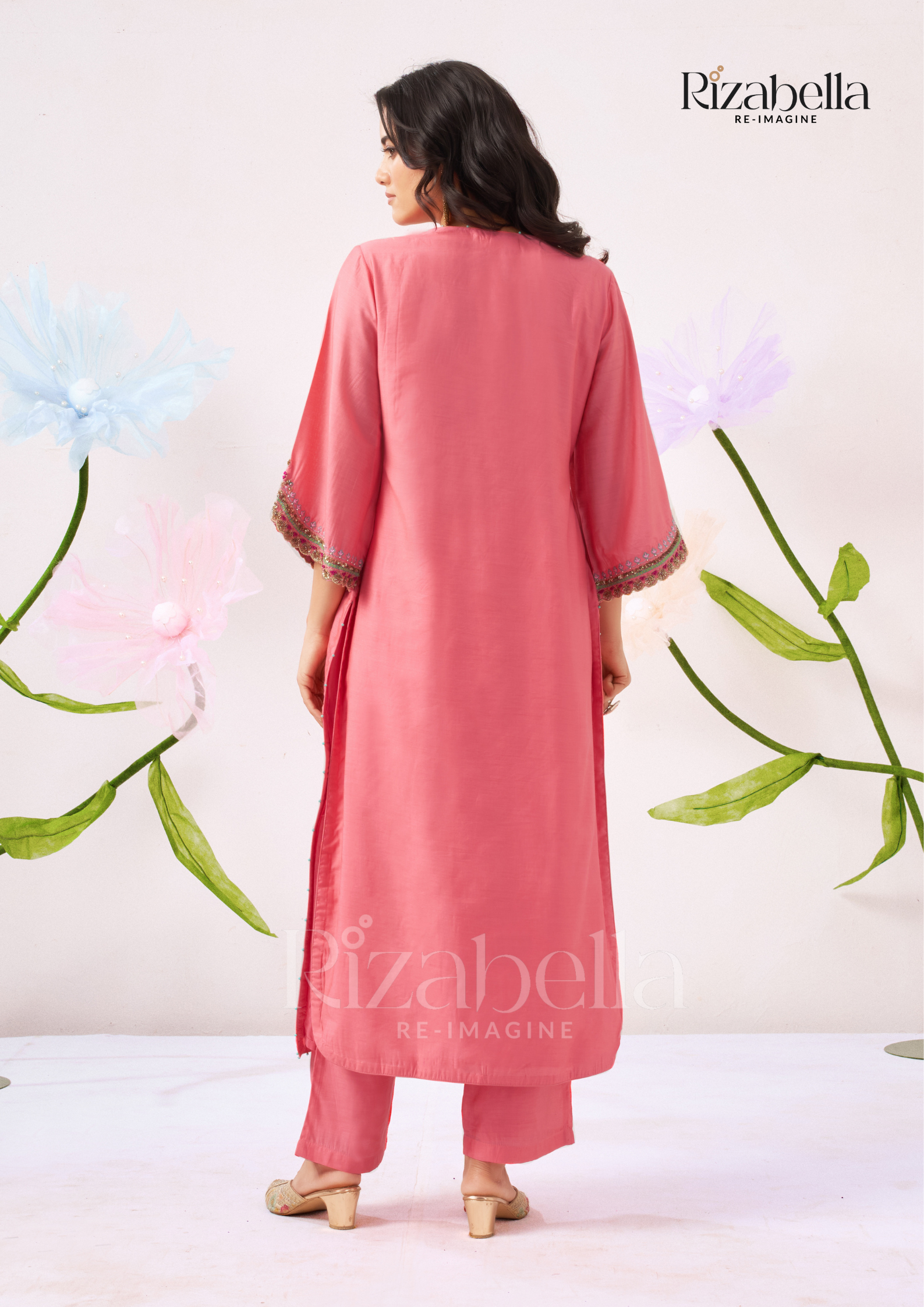 Kurta Set with Peacock &amp; Floral Handwork