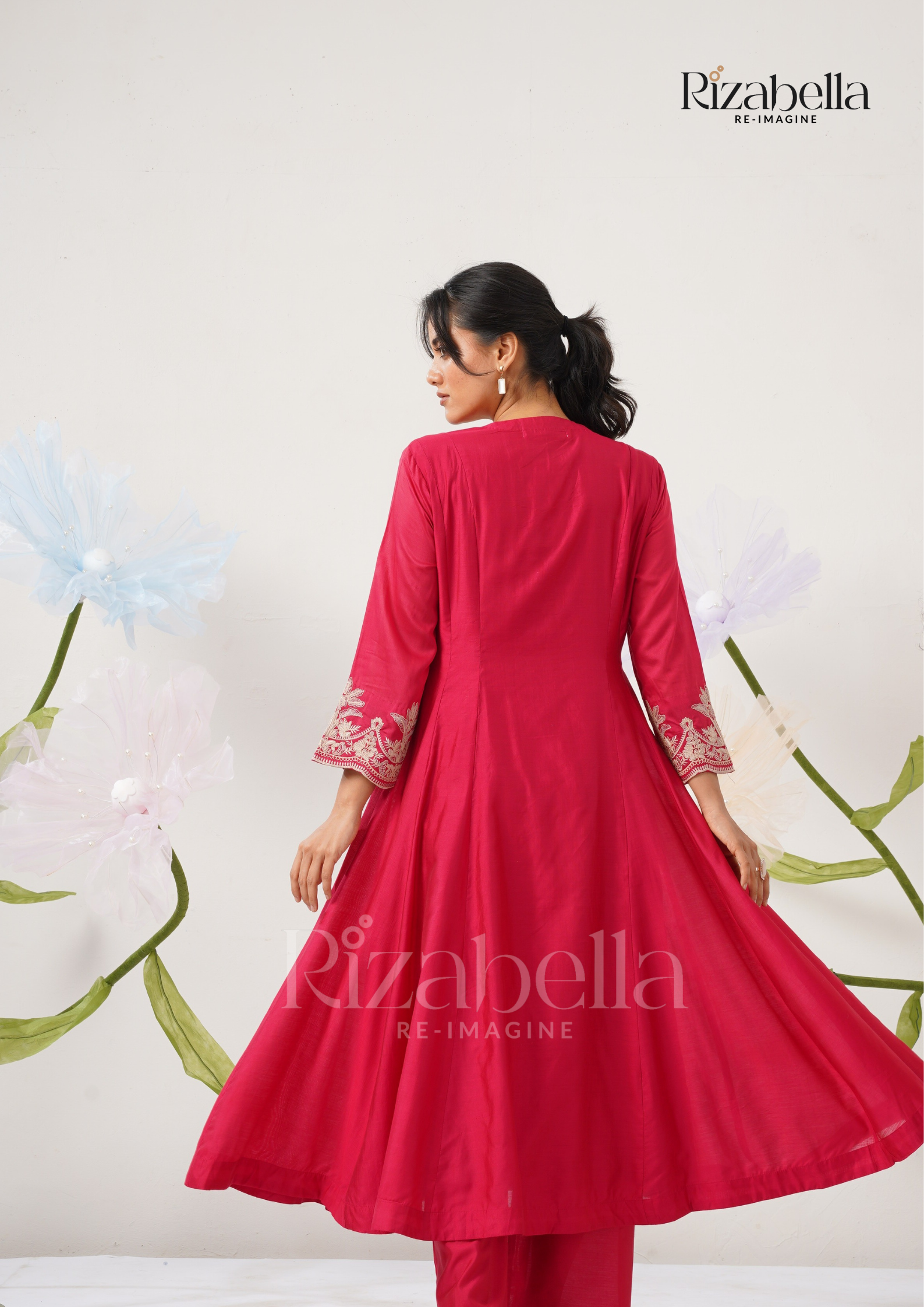 Palm Embroidered Dupatta with Anarkali Set