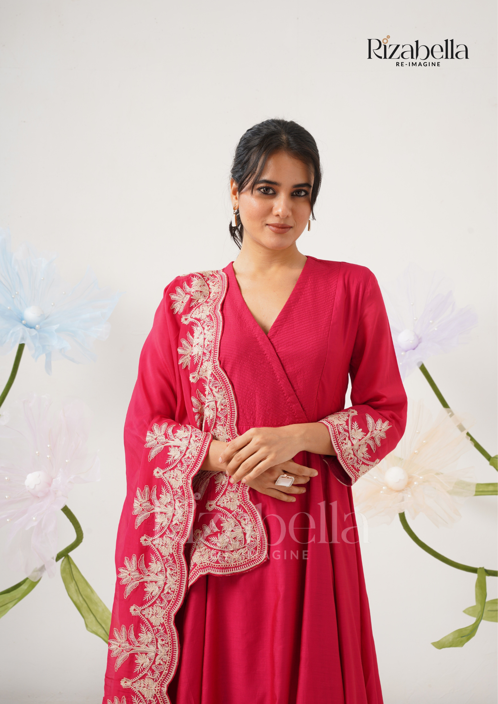 Palm Embroidered Dupatta with Anarkali Set