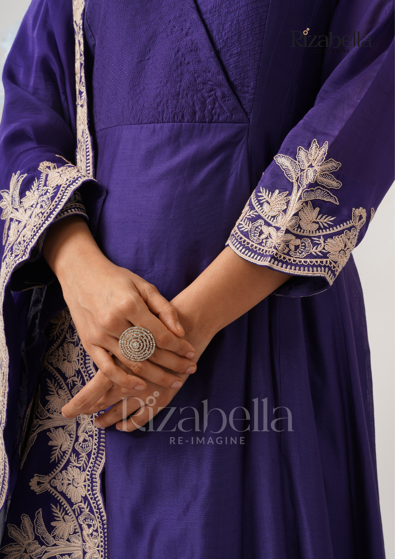 Palm Embroidered Dupatta with Anarkali Set