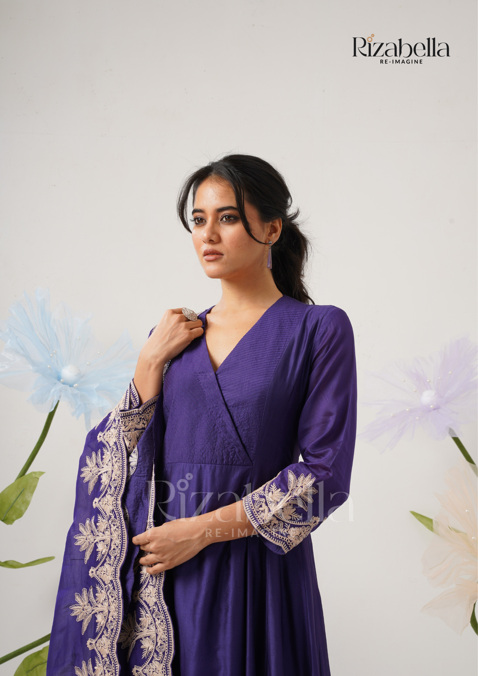 Palm Embroidered Dupatta with Anarkali Set