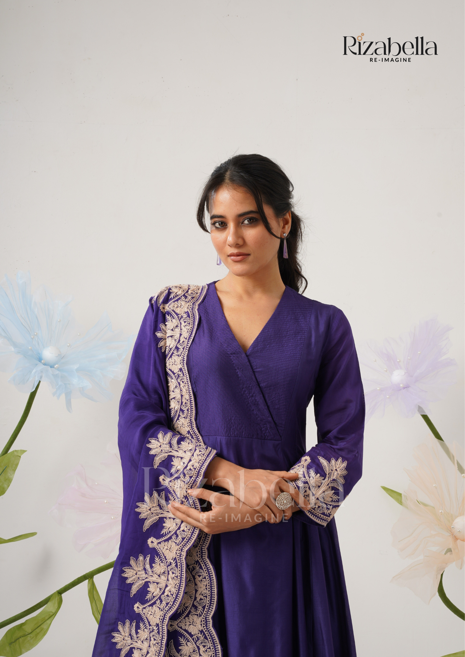 Palm Embroidered Dupatta with Anarkali Set