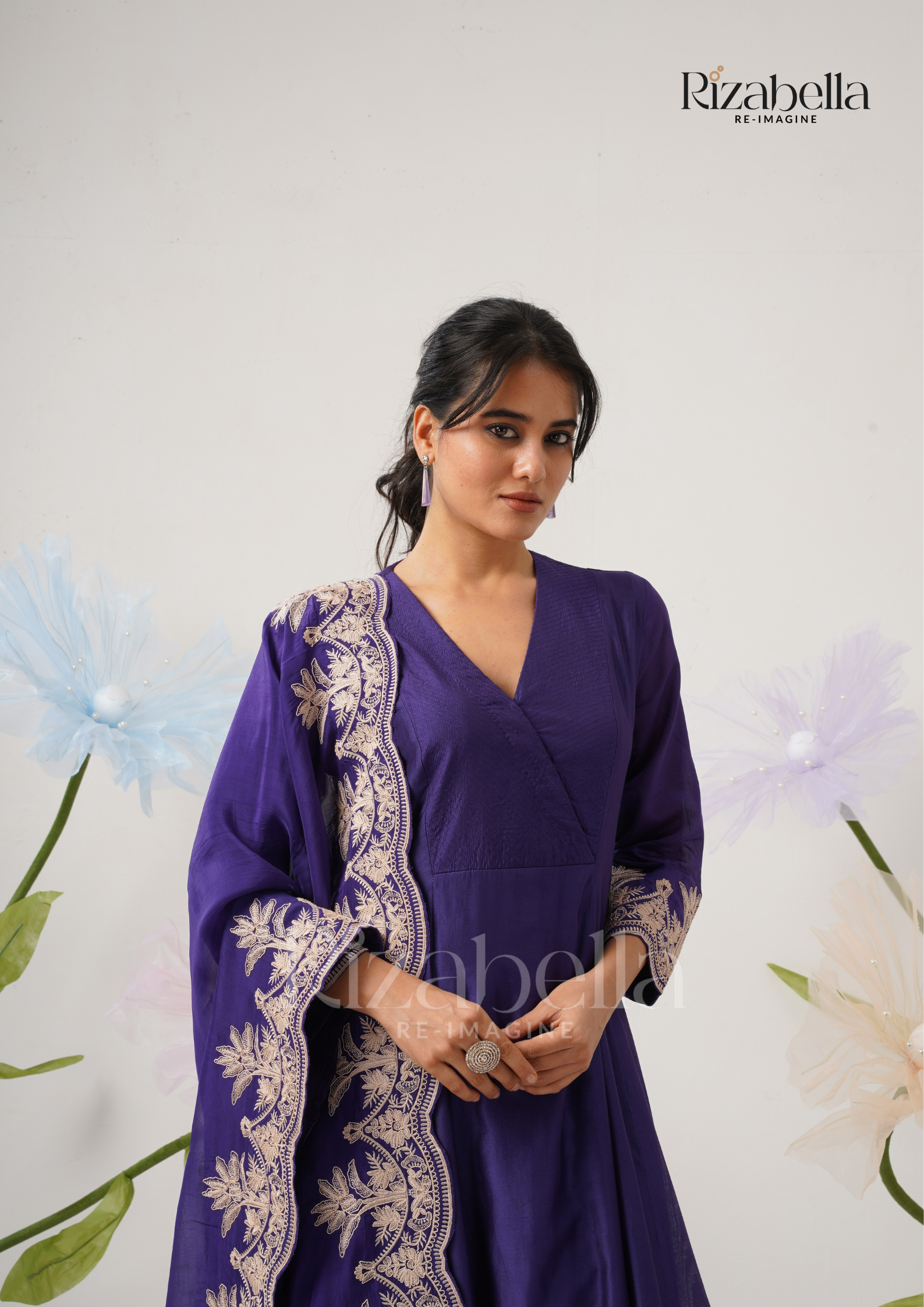 Palm Embroidered Dupatta with Anarkali Set