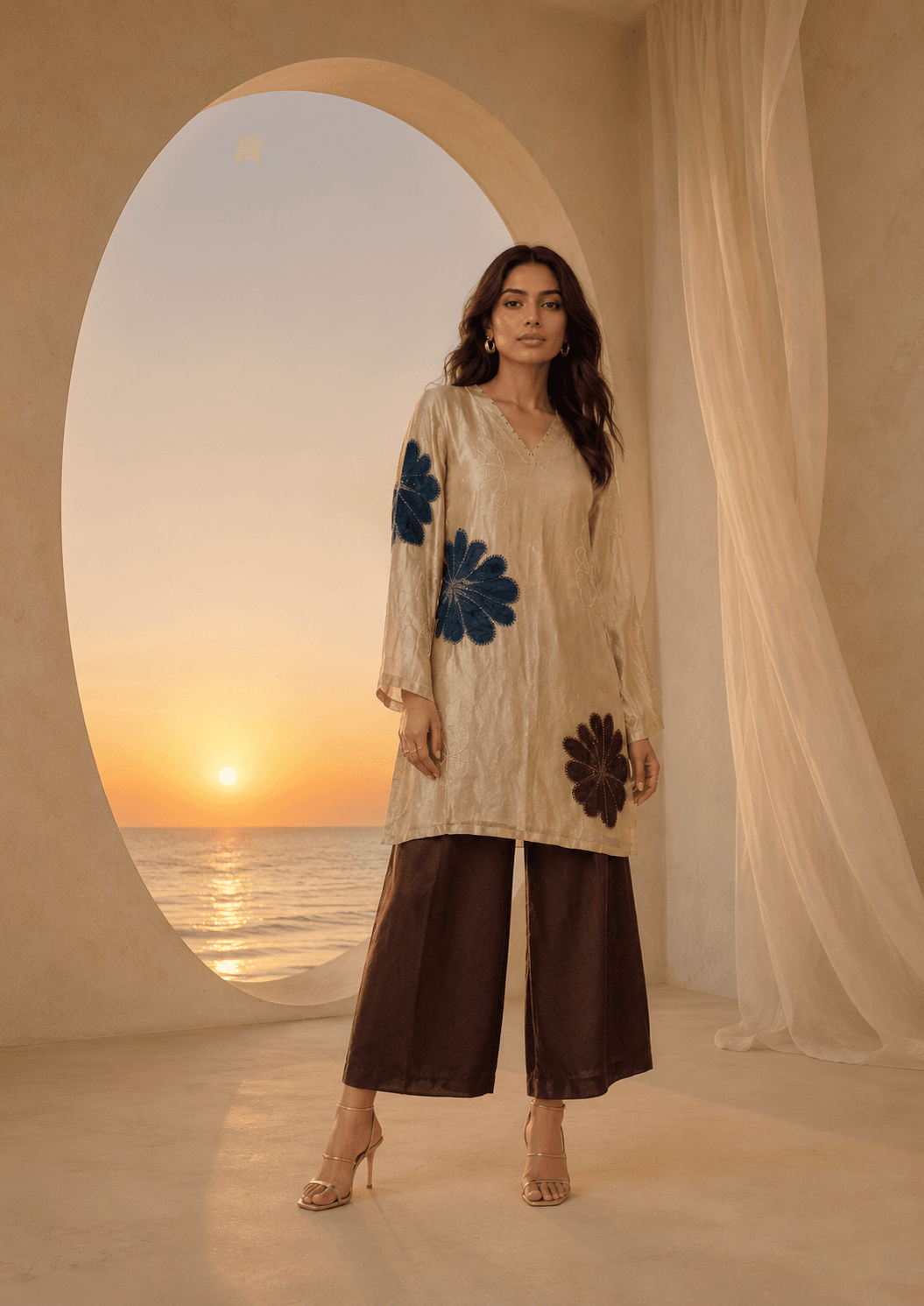 Midnight Bloom Luxe Co-Ord Set beige
