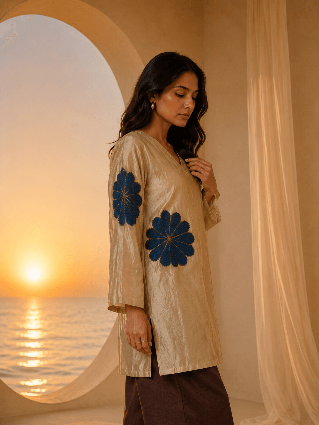 Midnight Bloom Luxe Co-Ord Set beige