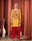 Rangreza Mustard Heavy Embroidered Kurta with Straight Pant