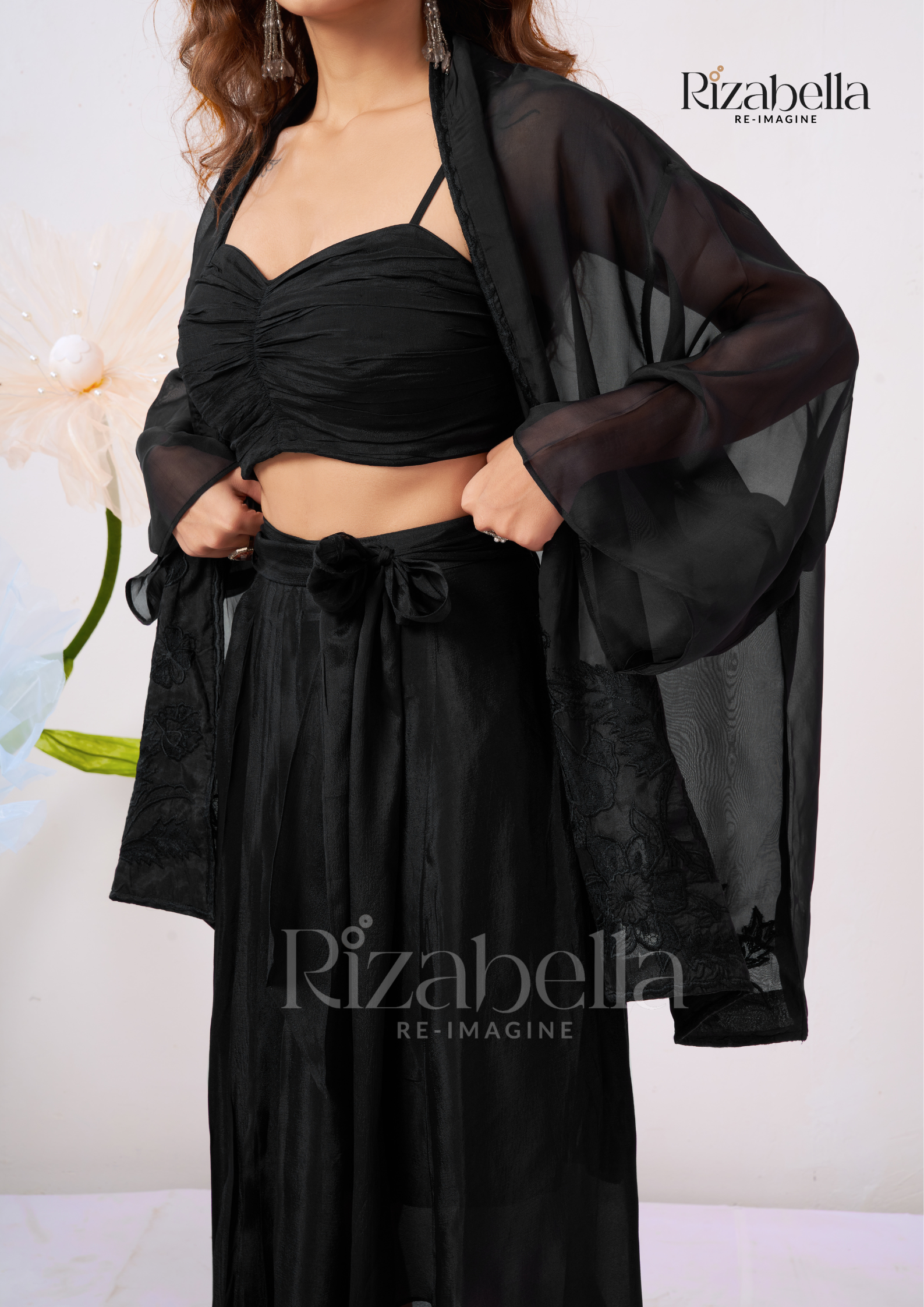 Sweetheart Drape Set with Floral Kimono