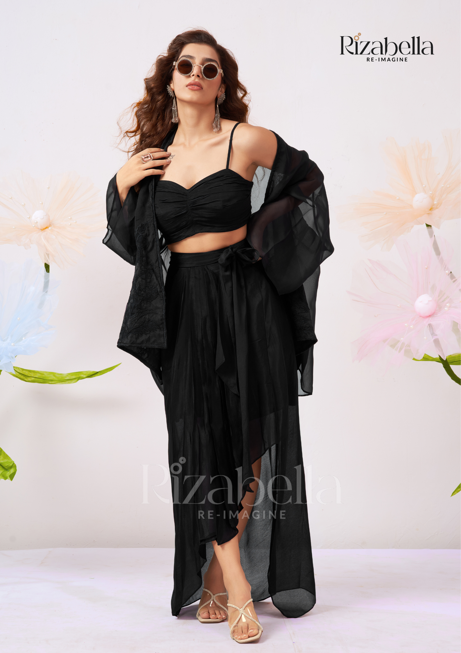 Sweetheart Drape Set with Floral Kimono