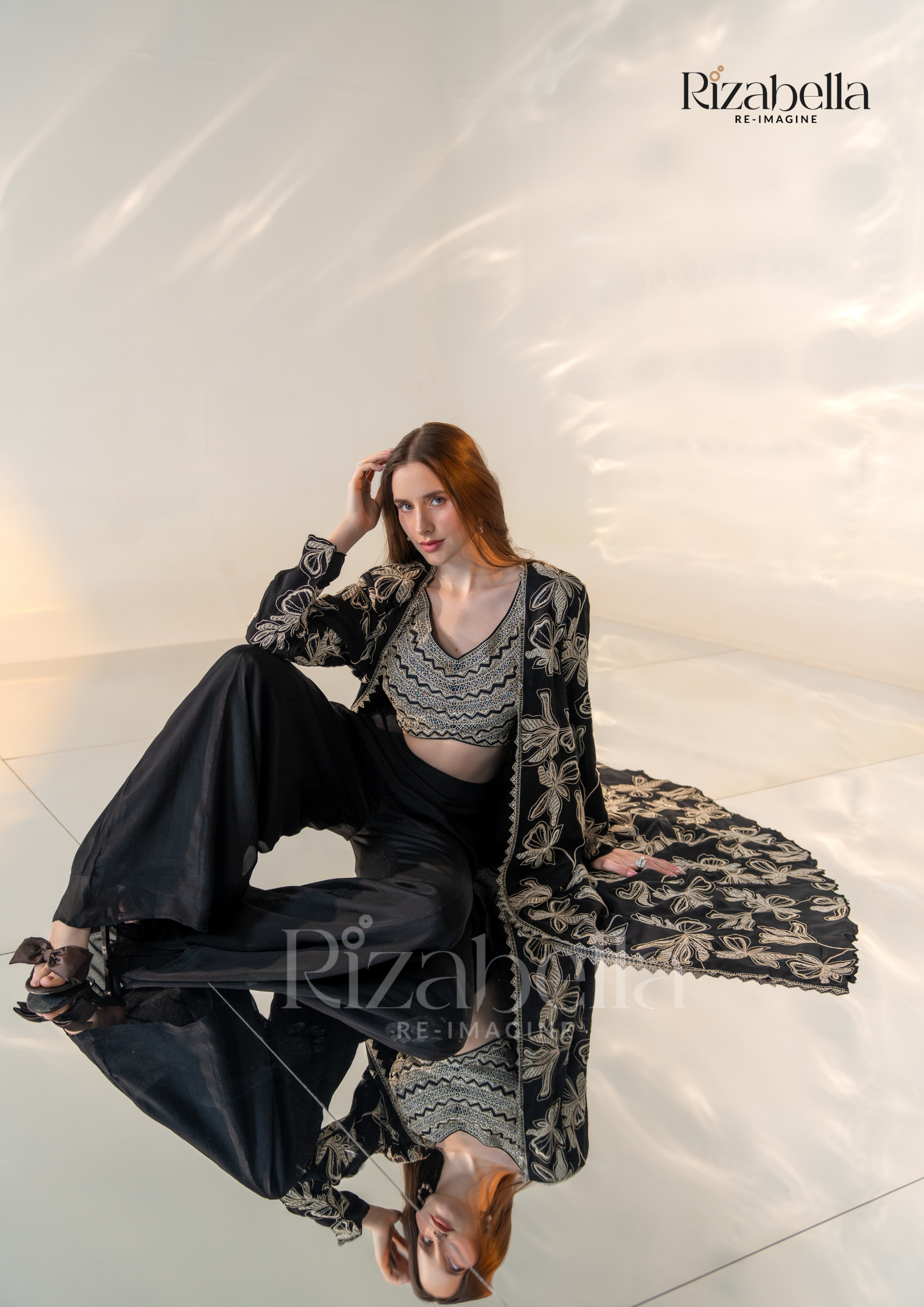 Noir Monarch Embroidered Cape Set