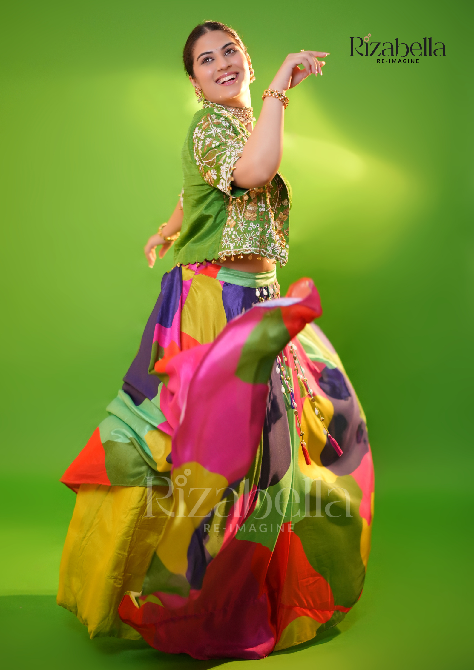 3 pc set with hanging skirt with handwork jacket