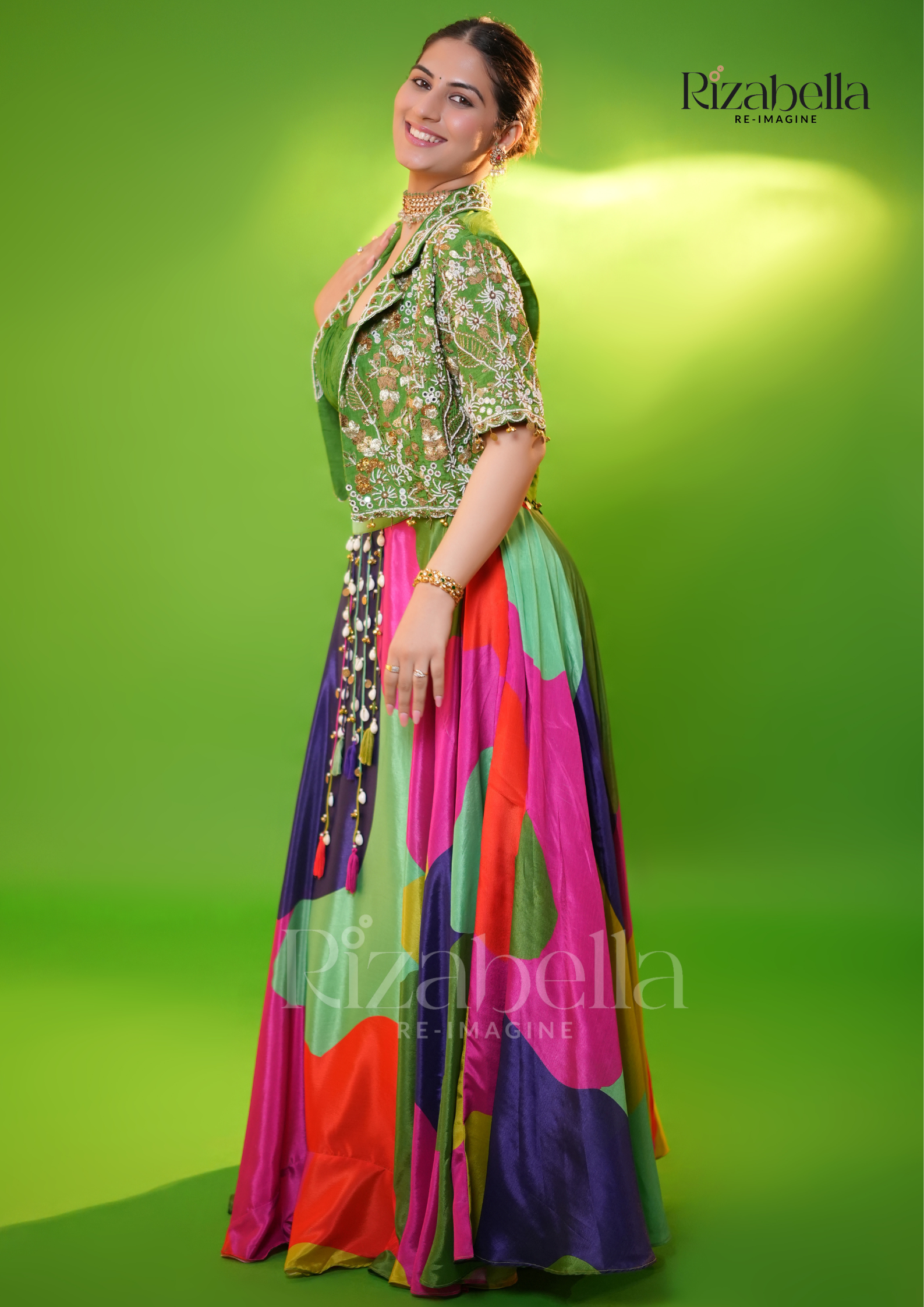 3 pc set with hanging skirt with handwork jacket