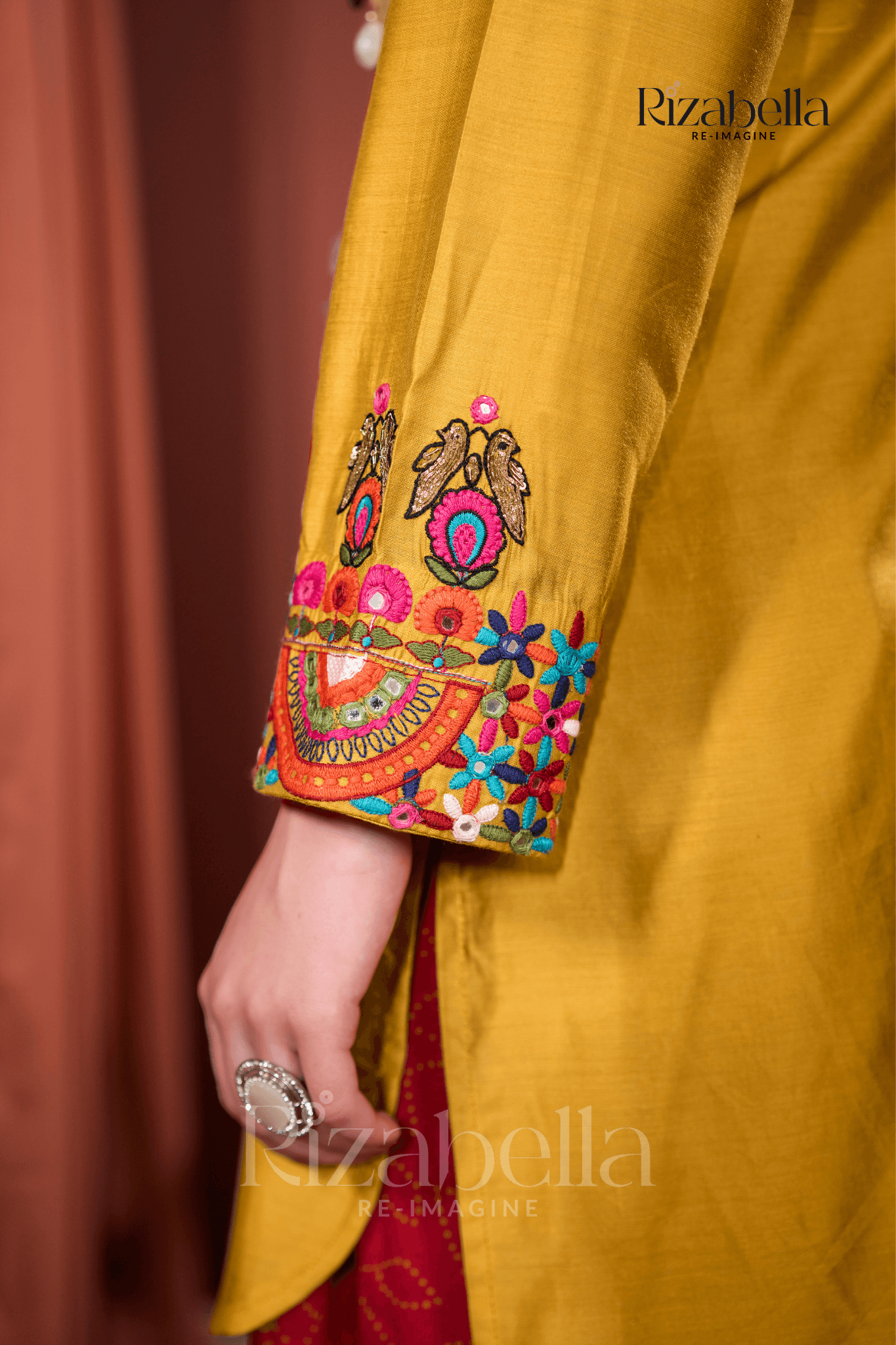 Rangreza Mustard Heavy Embroidered Kurta with Straight Pant