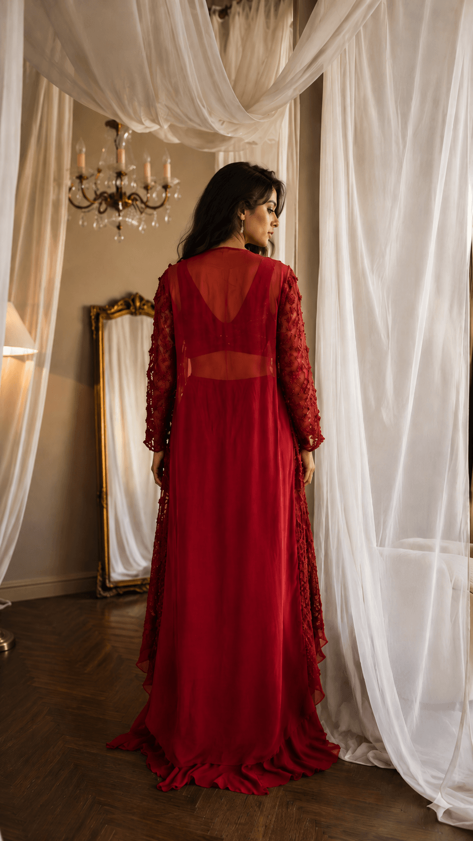 Red Rose Embroidered Lehenga Set Red
