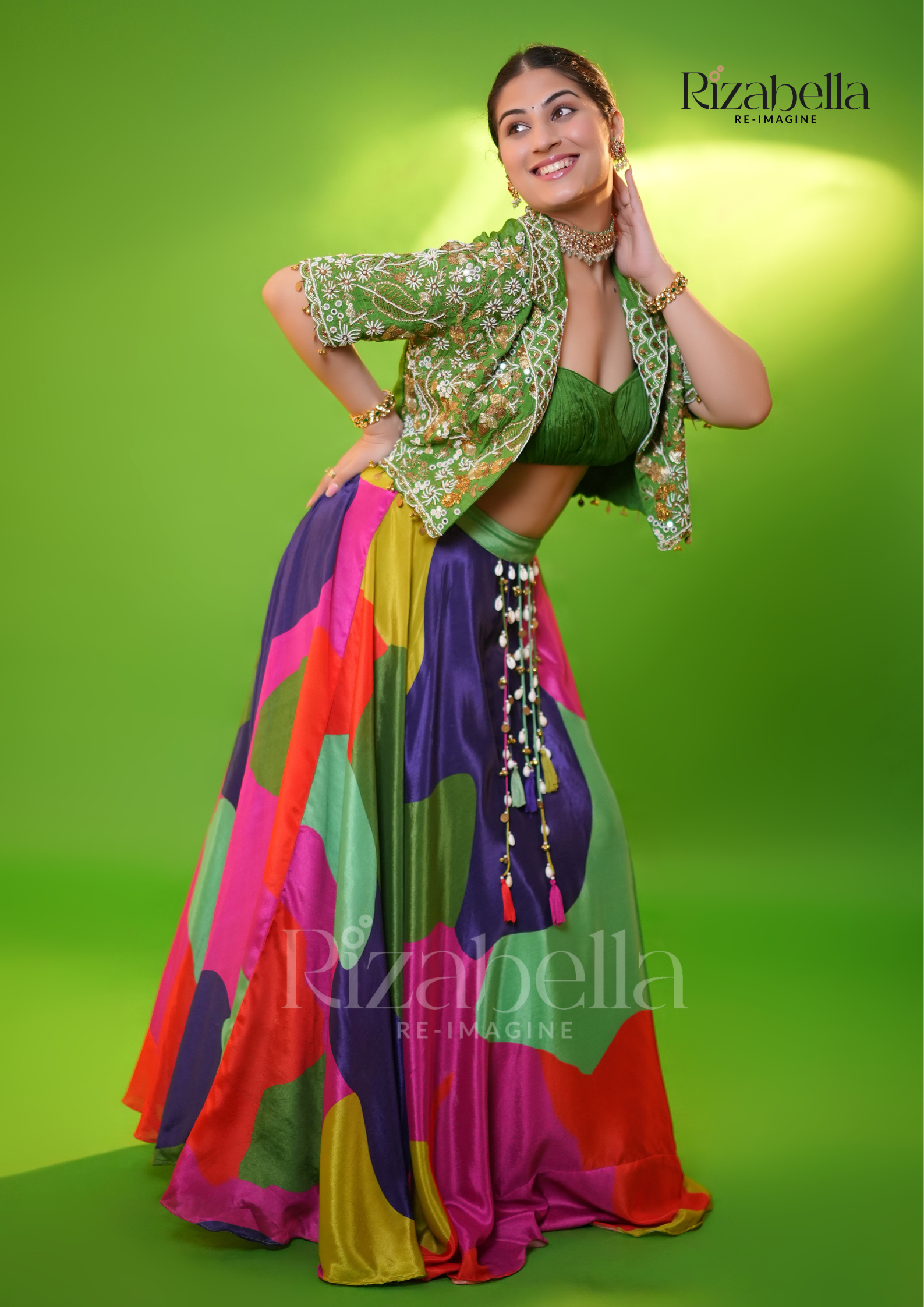 3 pc set with hanging skirt with handwork jacket