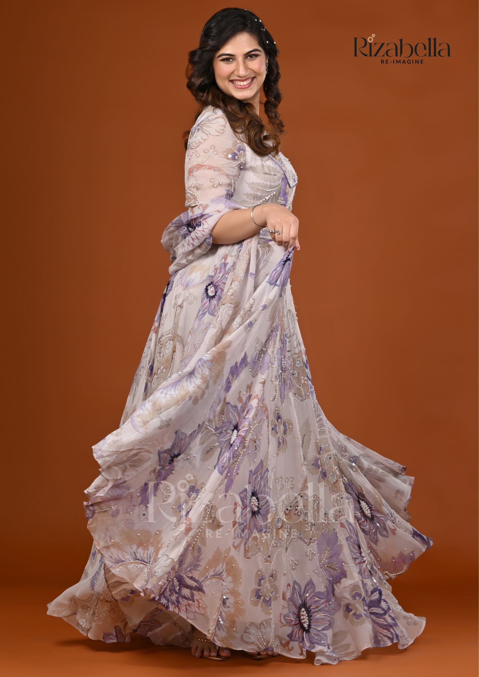 Vintage Orchid Printed Anarkali Suit