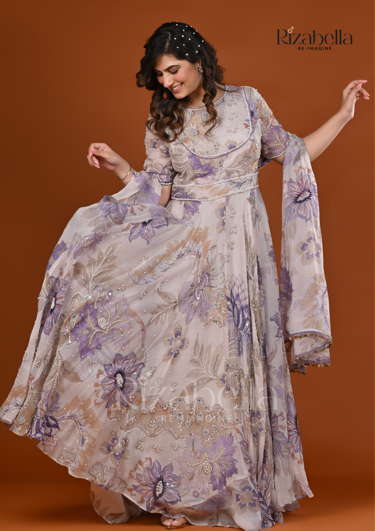 Vintage Orchid Printed Anarkali Suit