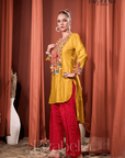 Rangreza Mustard Heavy Embroidered Kurta with Straight Pant