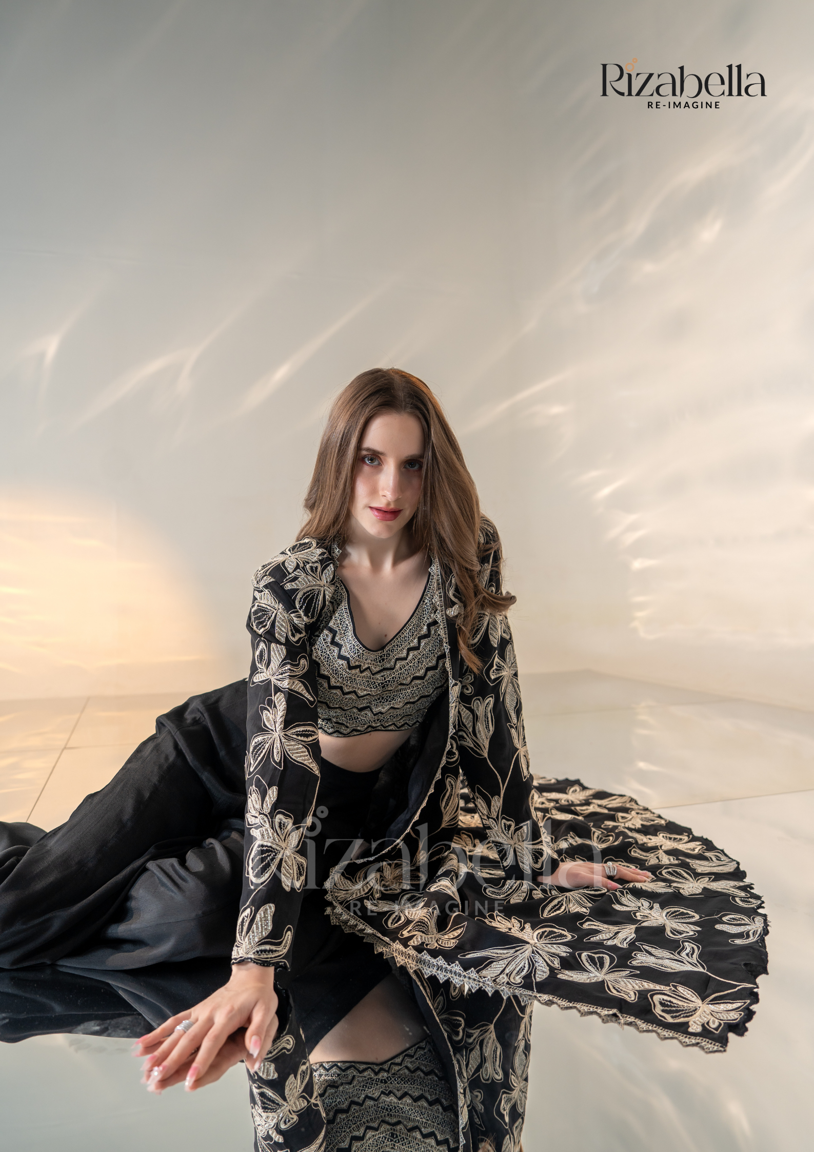 Noir Monarch Embroidered Cape Set