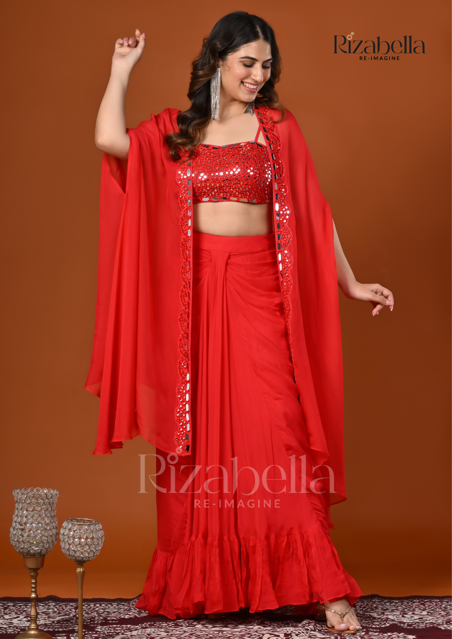 3 PCS drape skirt and mirror work