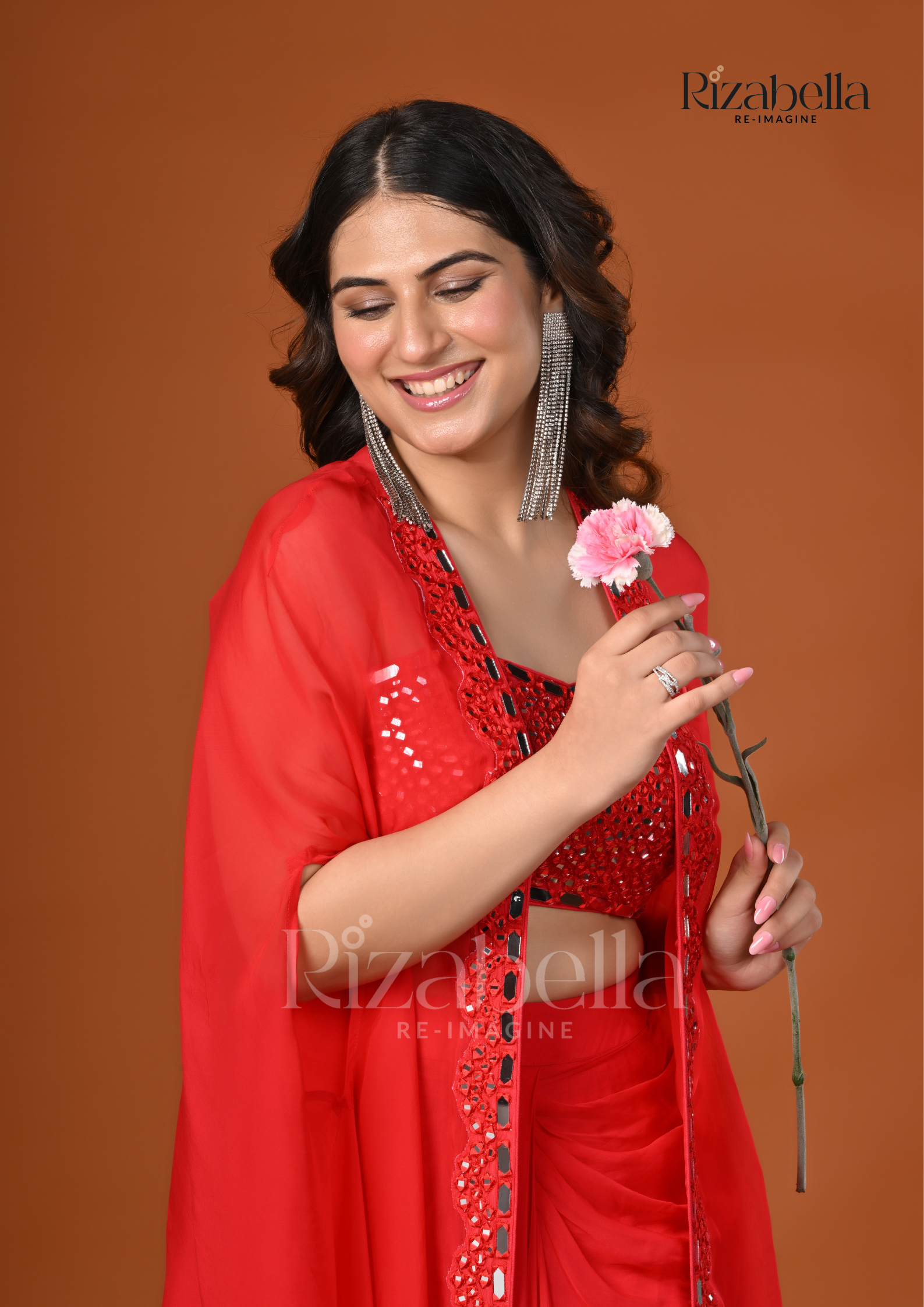 3 PCS drape skirt and mirror work