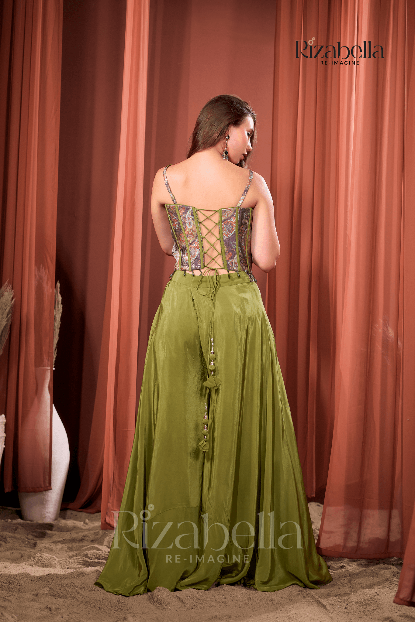 Nova green Embroidered Ethnic crop top set
