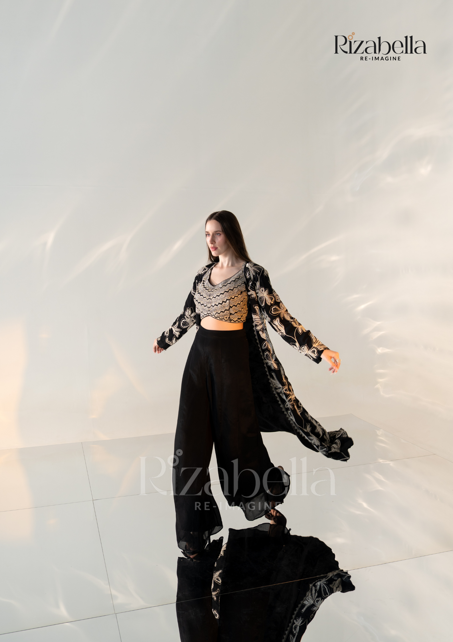 Noir Monarch Embroidered Cape Set