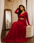 Red Rose Embroidered Lehenga Set Red